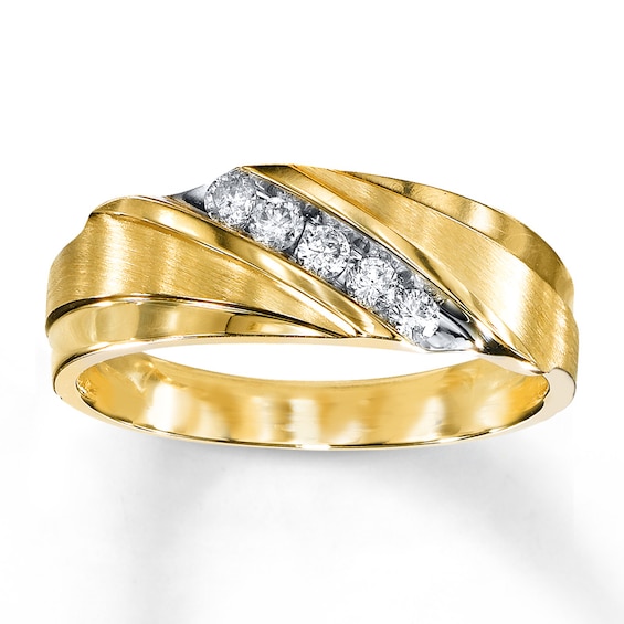 Previously Owned Men's Wedding Band 1/4 ct tw Round-cut Diamonds 10K Yellow Gold Size 6.5