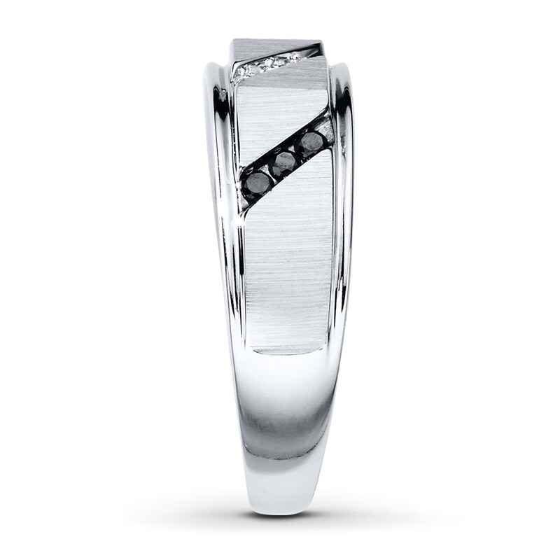 Main Image 3 of Previously Owned Men's Diamond Band 1/5 ct tw Black & White Round-cut 10K White Gold - Size 13