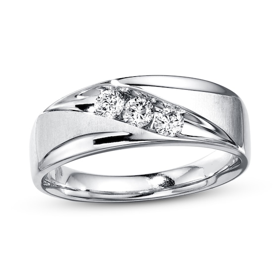 Previously Owned Men's Wedding Band 3/8 ct tw Round-cut Diamonds 10K White Gold Size 8.5