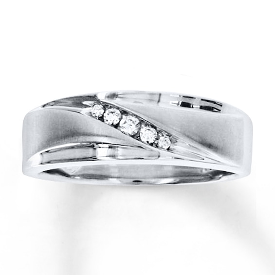 Previously Owned Men's Diamond Ring 1/10 ct tw Round-cut 10K White Gold Size 6.5