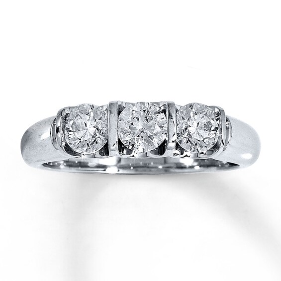 Previously Owned Three-Stone Diamond Engagement Ring 1 ct tw Round-cut 14K White Gold Size 4.75