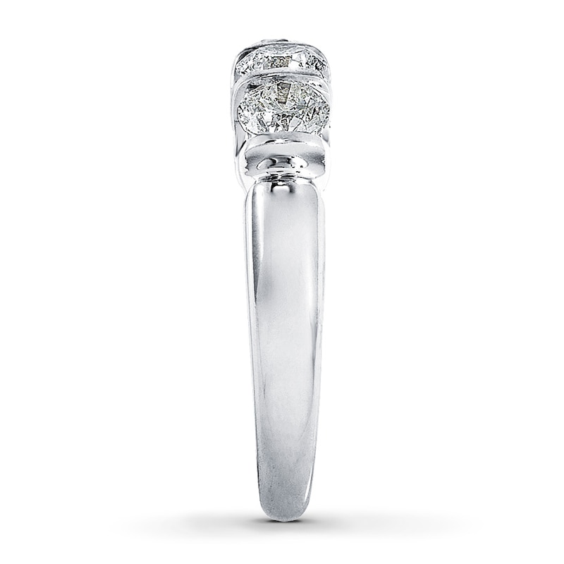 Main Image 3 of Previously Owned Three-Stone Diamond Engagement Ring 1 ct tw Round-cut 14K White Gold - Size 4.75
