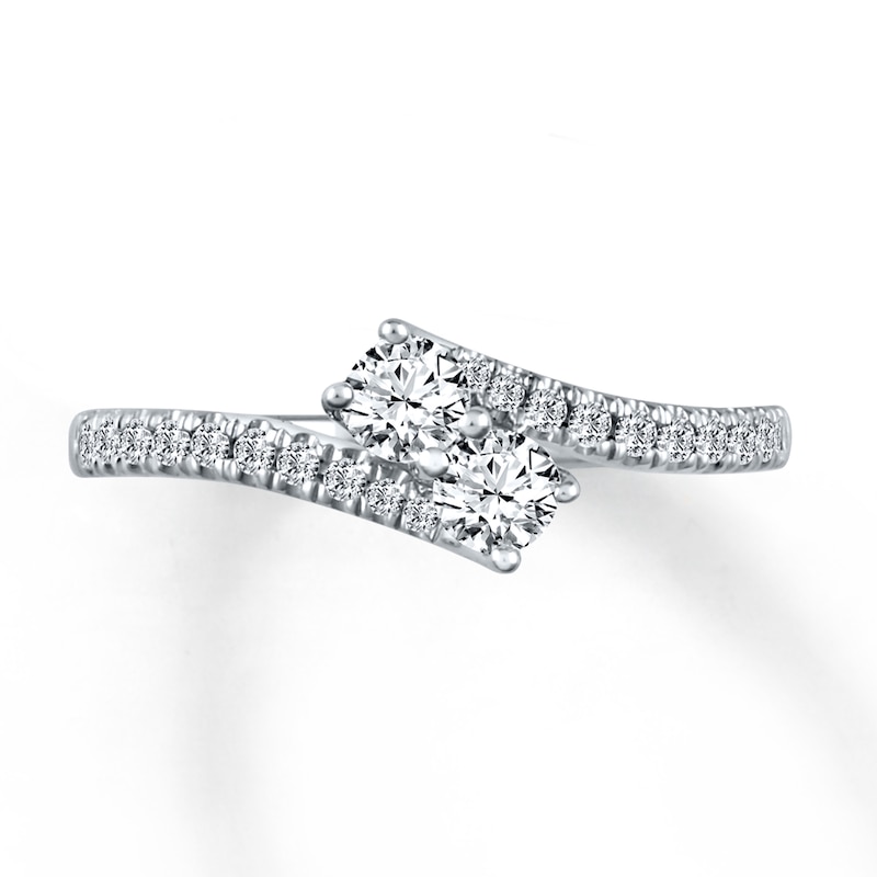 Main Image 3 of Previously Owned Ever Us Two-Stone Anniversary Ring 1/2 ct tw Round-cut Diamonds 14K White Gold - Size 4.5
