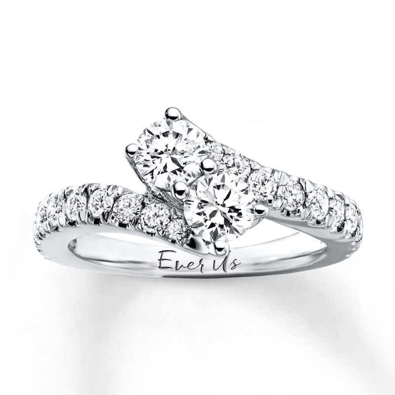 Main Image 1 of Previously Owned Ever Us Two-Stone Anniversary Ring 1-1/2 ct tw Round-cut Diamonds 14K White Gold - Size 9.75
