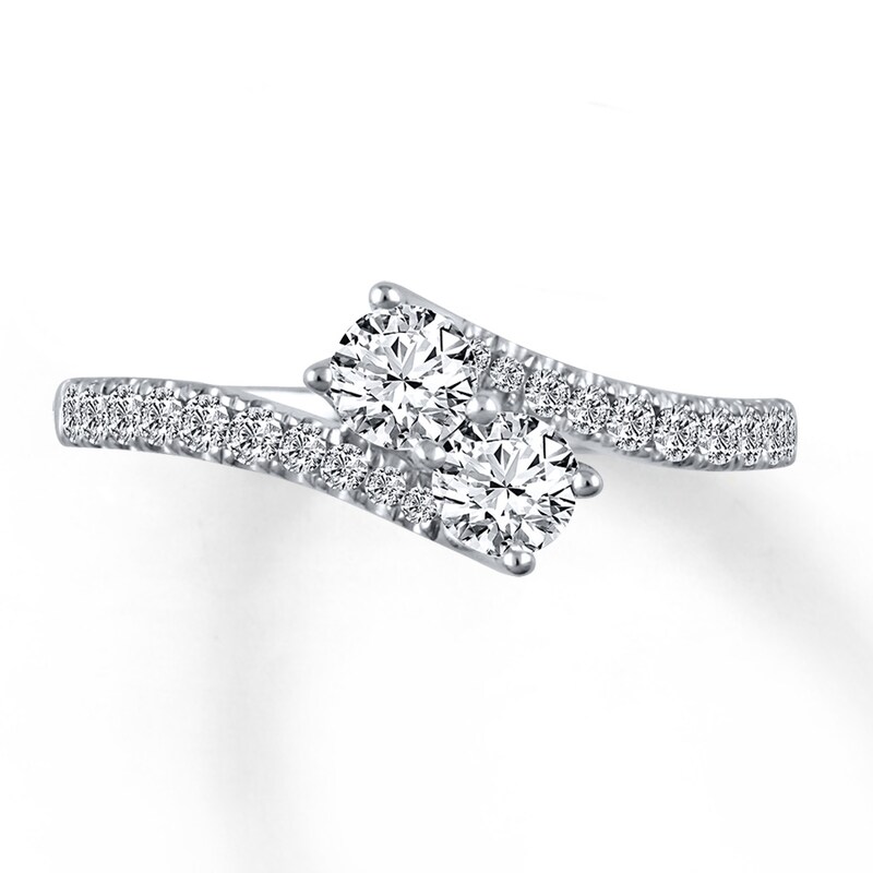 Main Image 1 of Previously Owned Ever Us Two-Stone Anniversary Ring 3/4 ct tw Round-cut Diamonds 14K White Gold - Size 11