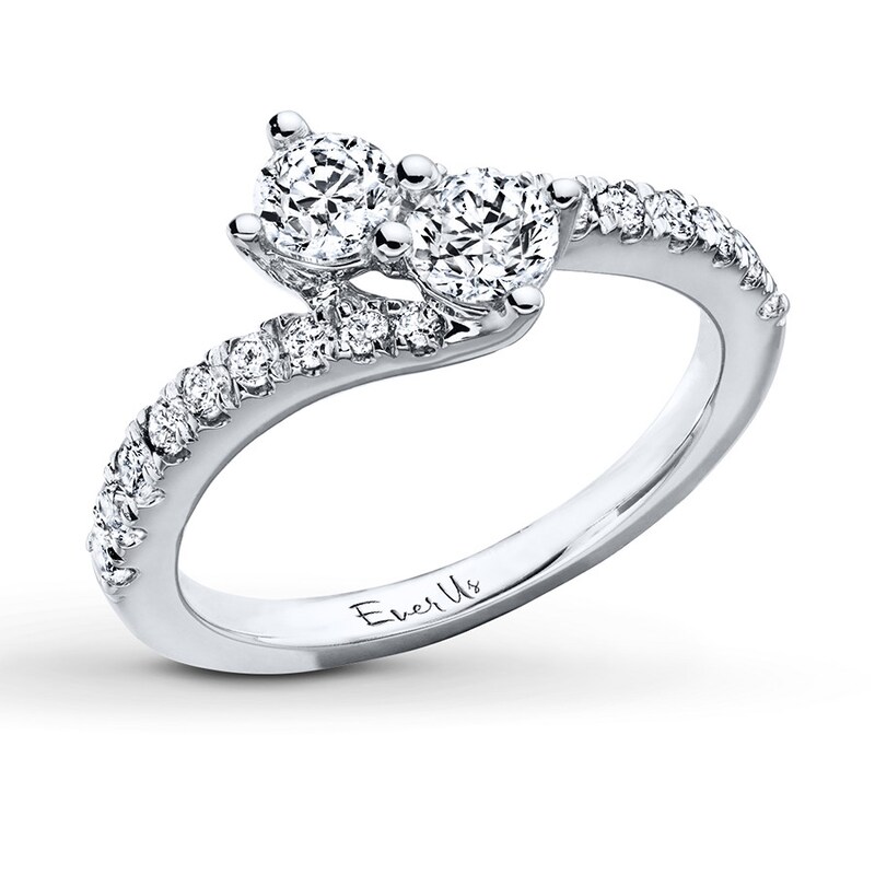 Previously Owned Ever Us Two-Stone Anniversary Ring 1 ct tw Round-cut Diamonds 14K White Gold - Size 3.5