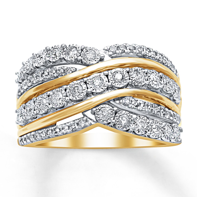 Main Image 1 of Previously Owned Radiant Reflections Ring 1/2 ct tw Round-cut Diamonds 10K Yellow Gold - Size 10