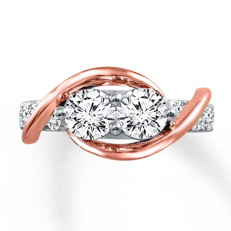 Main Image 4 of Previously Owned Ever Us Two-Stone Anniversary Ring 2 ct tw Round-cut Diamonds 14K Two-Tone Gold - Size 5
