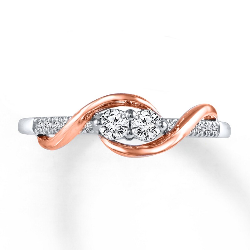 Main Image 4 of Previously Owned Ever Us Two-Stone Anniversary Ring 1/2 ct tw Round-cut Diamonds 14K Two-Tone Gold - Size 3.75