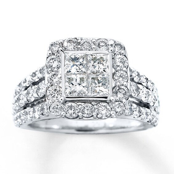 Previously Owned Diamond Engagement Ring 3 ct tw Princess & Round-cut 14K White Gold Size 9