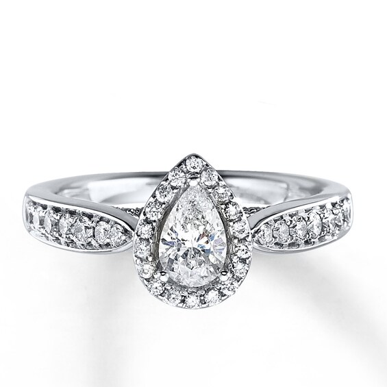 Previously Owned Diamond Engagement Ring 1 ct tw Pear & Round-cut 14K White Gold Size 5