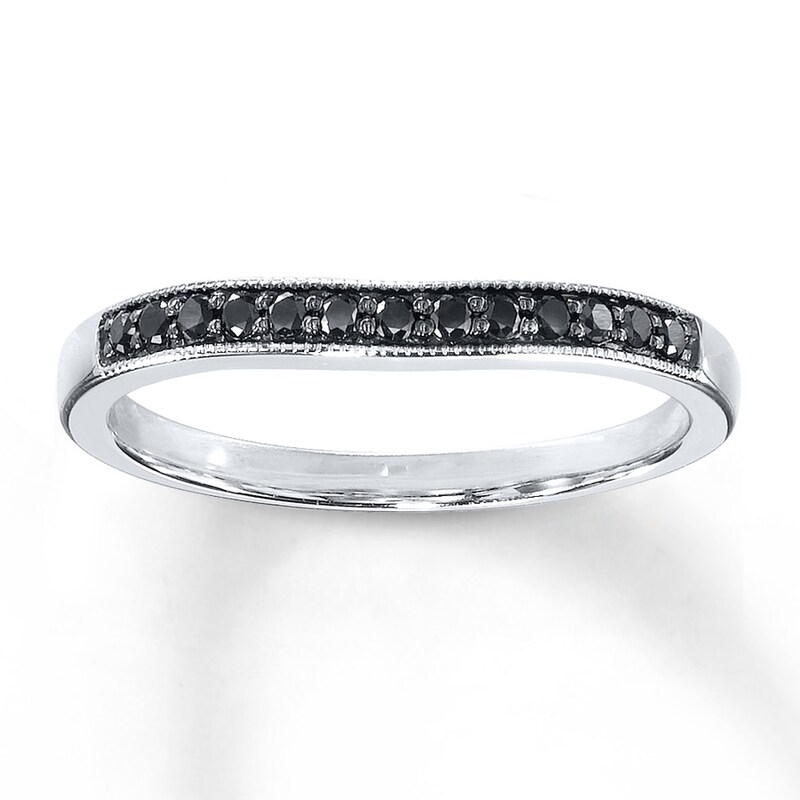 Main Image 1 of Previously Owned Black Diamonds 1/8 ct tw Round-cut Wedding Band 10K White Gold