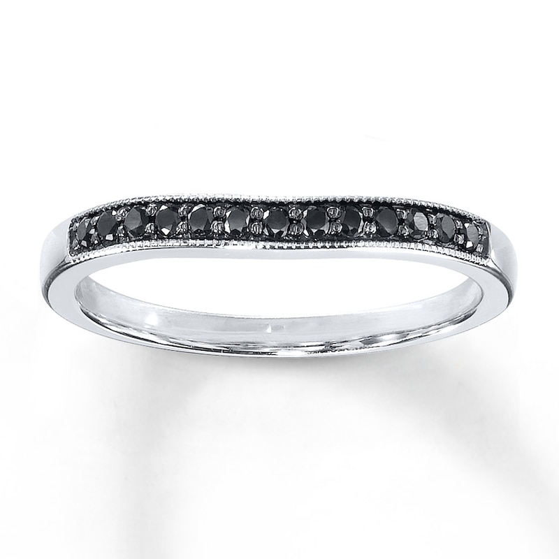 Main Image 1 of Previously Owned Black Diamonds 1/8 ct tw Round-cut Wedding Band 10K White Gold