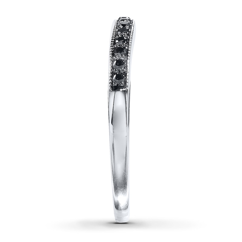 Main Image 2 of Previously Owned Black Diamonds 1/8 ct tw Round-cut Wedding Band 10K White Gold