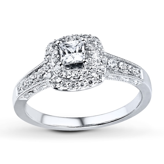 Previously Owned Engagement Ring 5/8 ct tw Princess & Round-cut Diamonds 14K White Gold Size 4.5