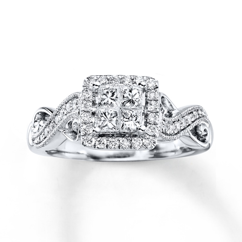 Main Image 1 of Previously Owned Diamond Diamond Engagement Ring 5/8 ct tw Princess & Round-cut 14K White Gold - Size 9.75