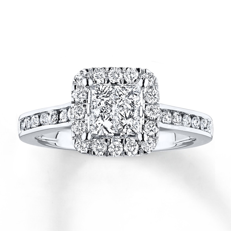Main Image 1 of Previously Owned Diamond Engagement Ring 7/8 ct tw Princess & Round-cut 14K White Gold - Size 10