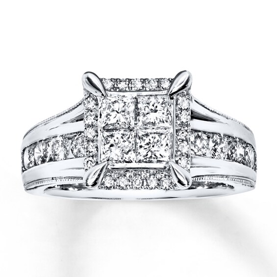 Previously Owned Engagement Ring 1-3/8 ct tw Princess & Round-cut Diamonds 14K White Gold Size 10