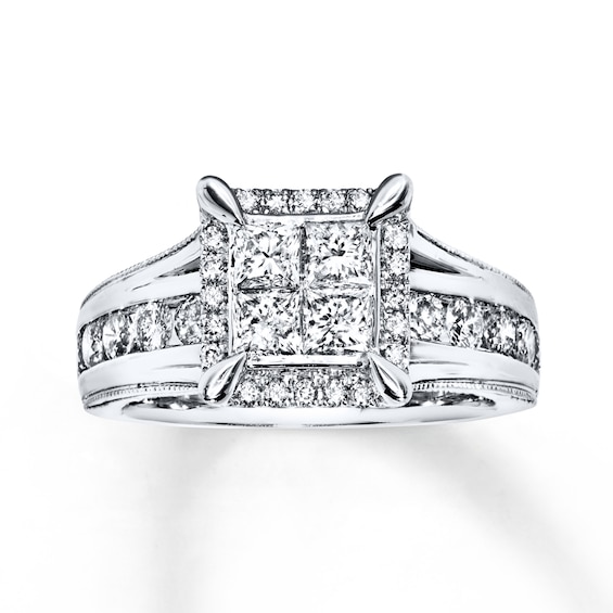Previously Owned Diamond Engagement Ring 1-3/8 ct tw Princess & Round-cut 14K White Gold Size 9.25