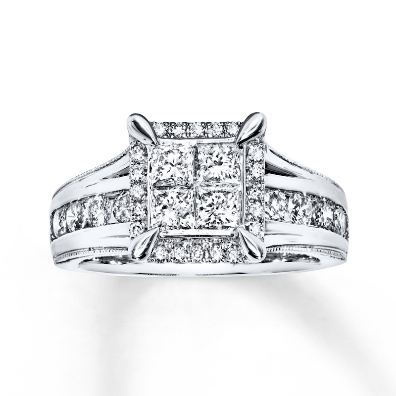 Main Image 1 of Previously Owned Diamond Engagement Ring 1-3/8 ct tw Princess & Round-cut 14K White Gold - Size 9.25