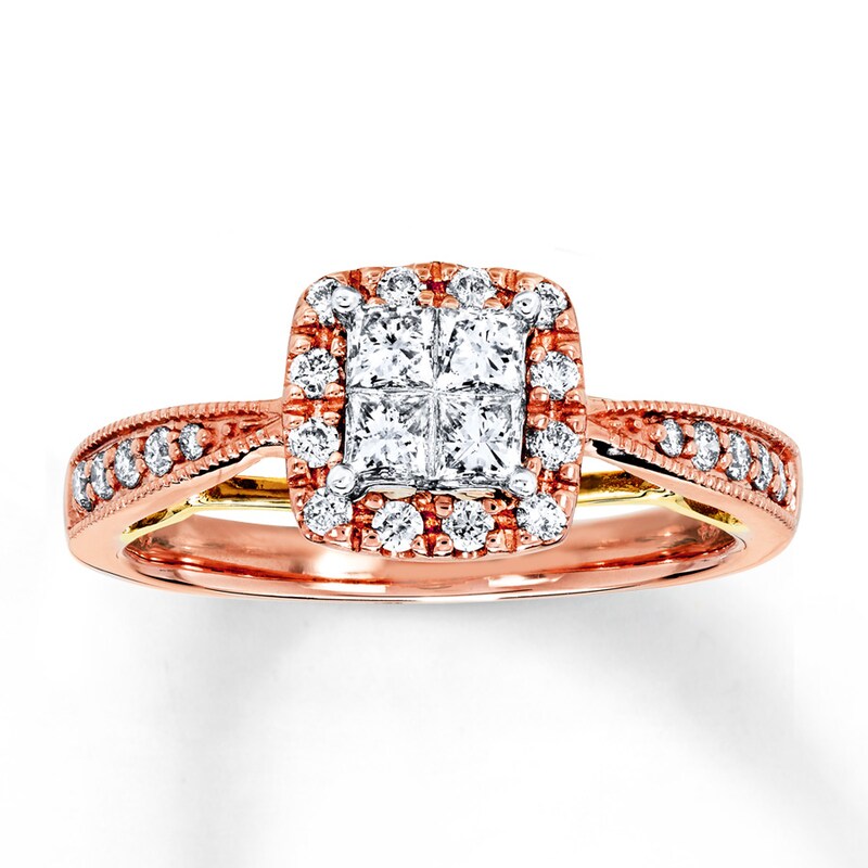 Main Image 1 of Previously Owned Diamond Engagement Ring 1/2 ct tw Princess & Round-cut 14K Two-Tone Gold - Size 9.75