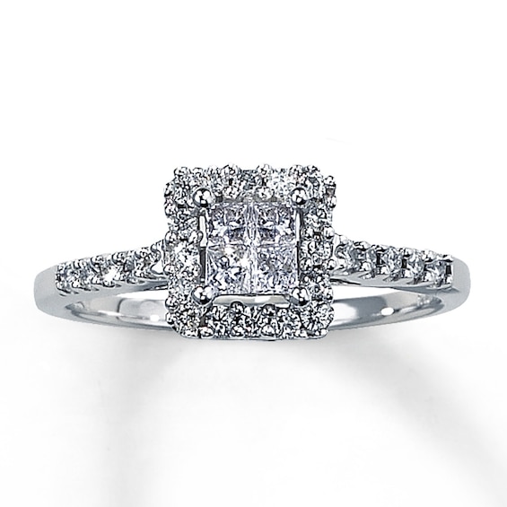 Previously Owned Engagement Ring 1/2 ct tw Round-cut Diamonds 14K White Gold Size 4