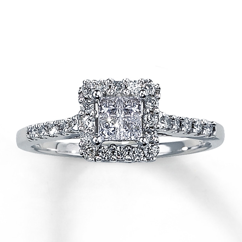 Main Image 1 of Previously Owned Engagement Ring 1/2 ct tw Round-cut Diamonds 14K White Gold Size 4