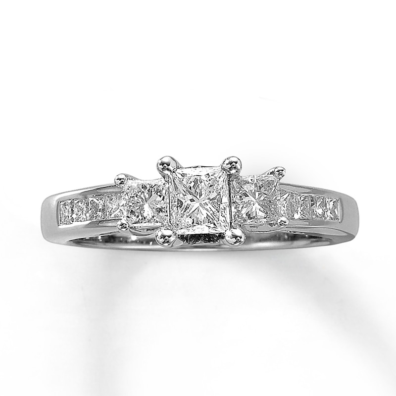 Main Image 1 of Previously Owned Engagement Ring 1 ct tw Princess-cut Diamonds 14K White Gold - Size 9