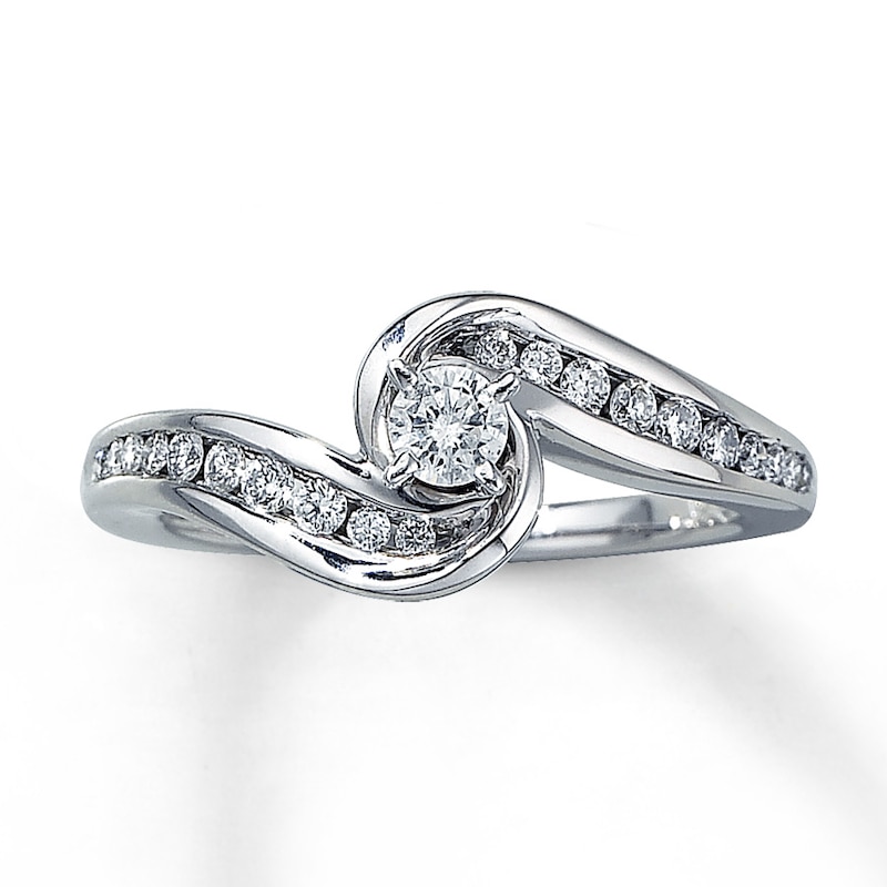 Main Image 1 of Previously Owned Engagement Ring 3/8 ct tw Round-cut Diamonds 14K White Gold - Size 8