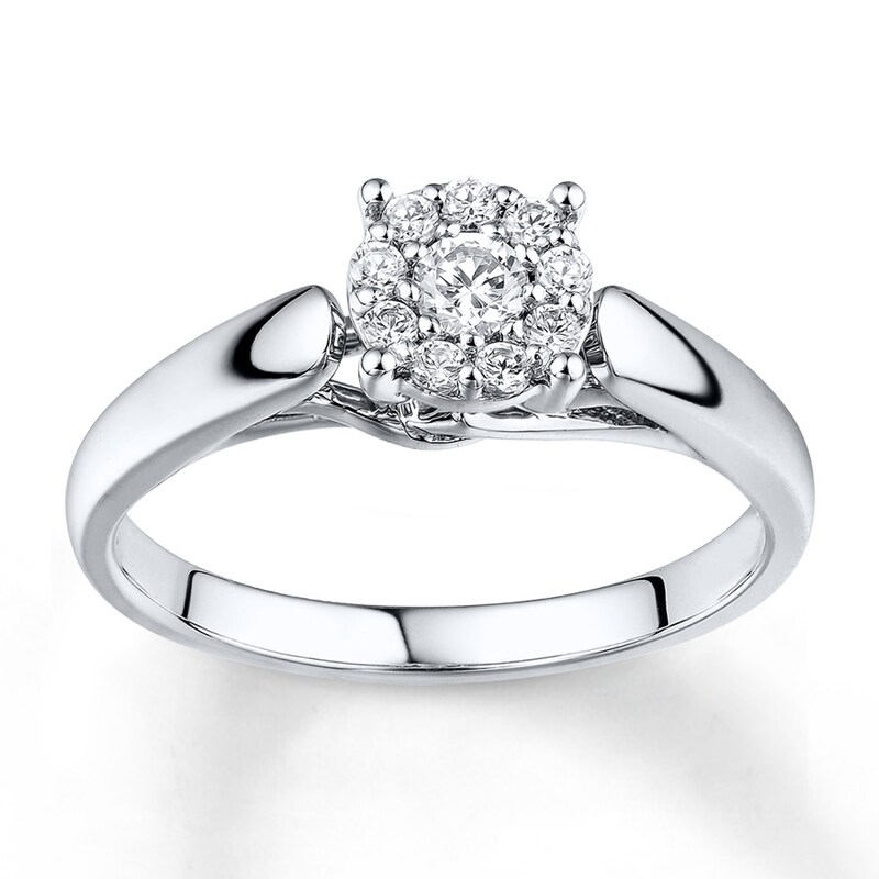 Main Image 1 of Previously Owned Ring 1/4 ct tw Round-cut Diamonds 10K White Gold - Size 4.25