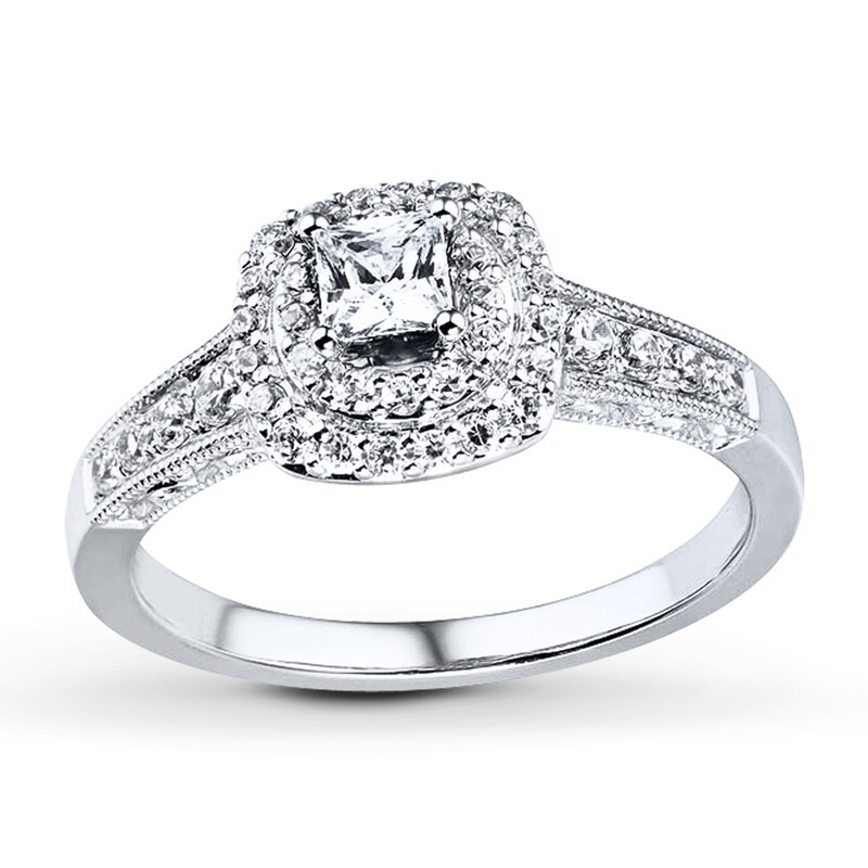 Main Image 1 of Previously Owned Diamond Engagement Ring 5/8 ct tw Princess & Round-cut 14K White Gold - Size 5