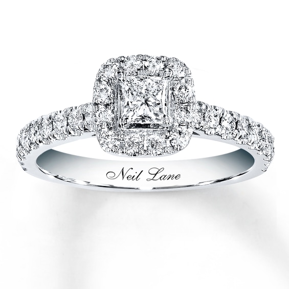 Previously Owned Neil Lane Engagement Ring 7/8 ct tw Princess & Round-cut Diamonds 14K White Gold Size