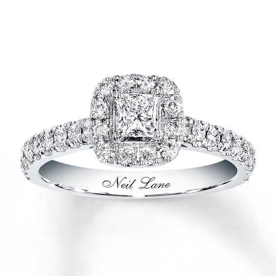Previously Owned Neil Lane Ring 7/8 ct tw Princess & Round-cut Diamonds 14K White Gold Size 4
