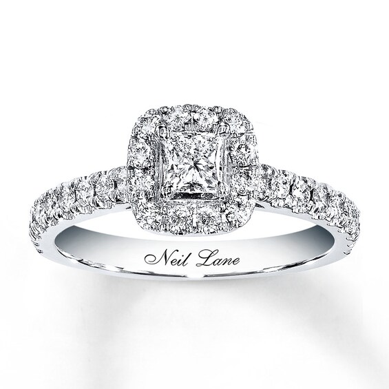 Previously Owned Neil Lane Diamond Ring 7/8 ct tw Princess & Round-cut 14K White Gold Size 4.5