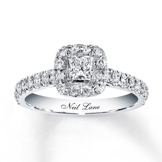 Previously Owned Neil Lane Engagement Ring 7/8 ct tw Princess & Round-cut Diamonds 14K White Gold Size