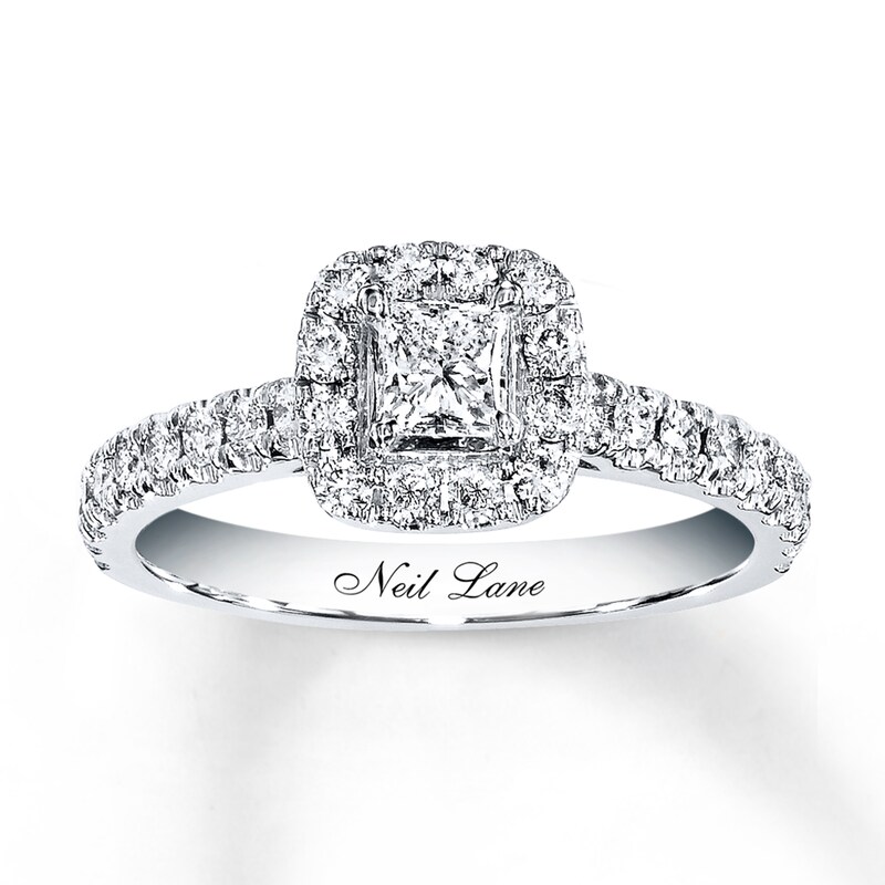 Previously Owned Neil Lane Engagement Ring 7/8 ct tw Princess & Round-cut Diamonds 14K White Gold