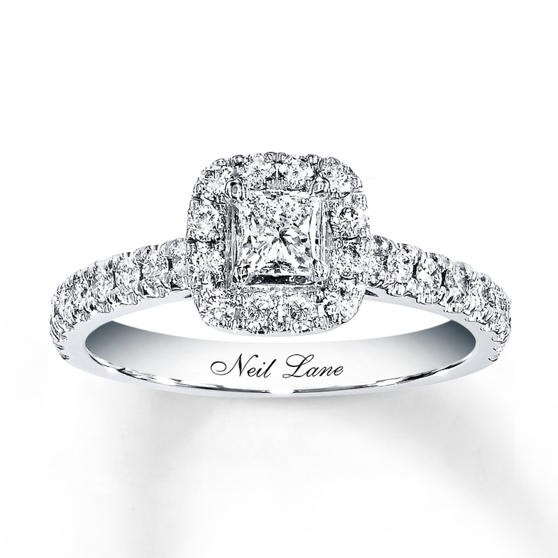 Previously Owned Neil Lane Engagement Ring 7/8 ct tw Princess & Round-cut Diamonds 14K White Gold