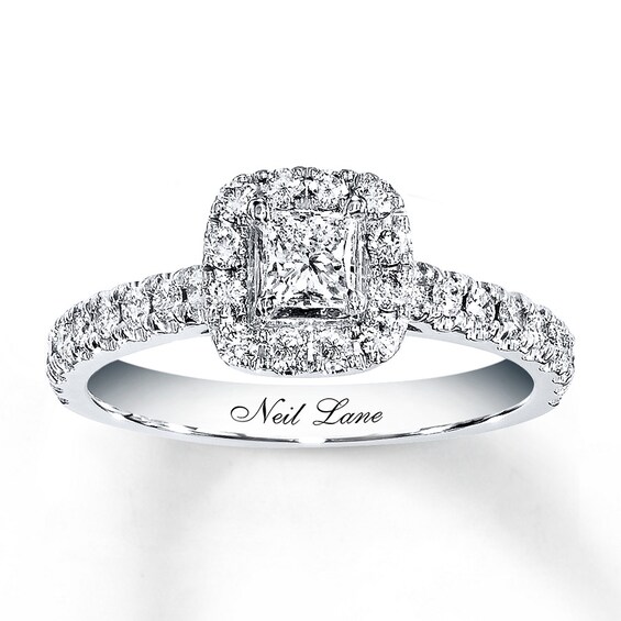 Previously Owned Neil Lane Engagement Ring 7/8 ct tw Princess & Round-cut Diamonds 14K White Gold Size