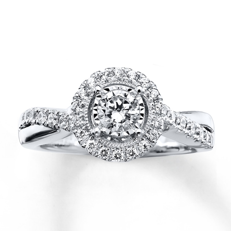 Main Image 1 of Previously Owned Diamond Engagement Ring 5/8 ct tw Round-cut 14K White Gold - Size 4
