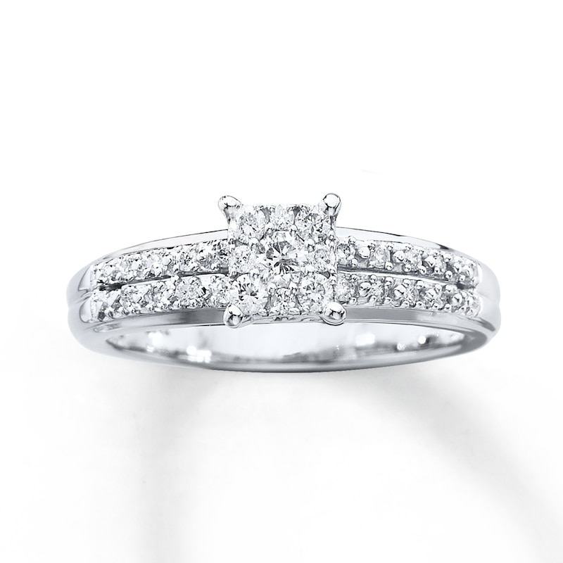 Main Image 1 of Previously Owned Diamond Engagement Ring 1/4 ct tw Round-cut 10K White Gold Size 4.5