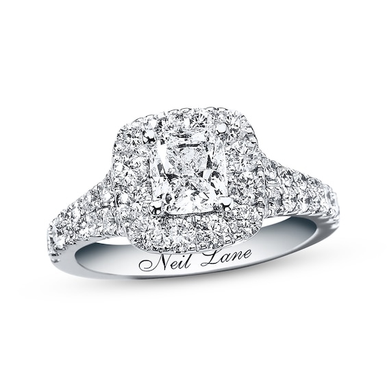 Previously Owned Neil Lane Engagement Ring 2-1/6 ct tw Cushion & Round-cut Diamonds 14K White Gold Size