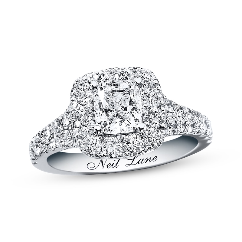Previously Owned Neil Lane Engagement Ring 2-1/6 ct tw Cushion & Round-cut Diamonds 14K White Gold - Size 5