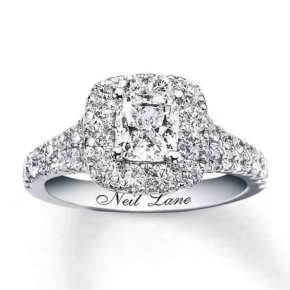 Previously Owned Neil Lane Engagement Ring 2-1/6 ct tw Cushion & Round-cut Diamonds 14K White Gold Size 9