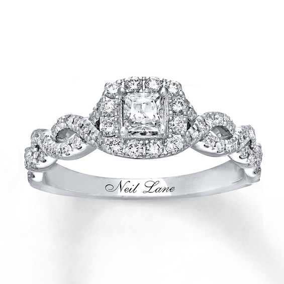 Previously Owned Neil Lane Engagement Ring 5/8 ct tw Princess & Round-cut 14K White Gold Size 10