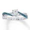 Previously Owned Blue/White Diamond Engagement Ring 3/4 ct tw Round-cut 14K White Gold