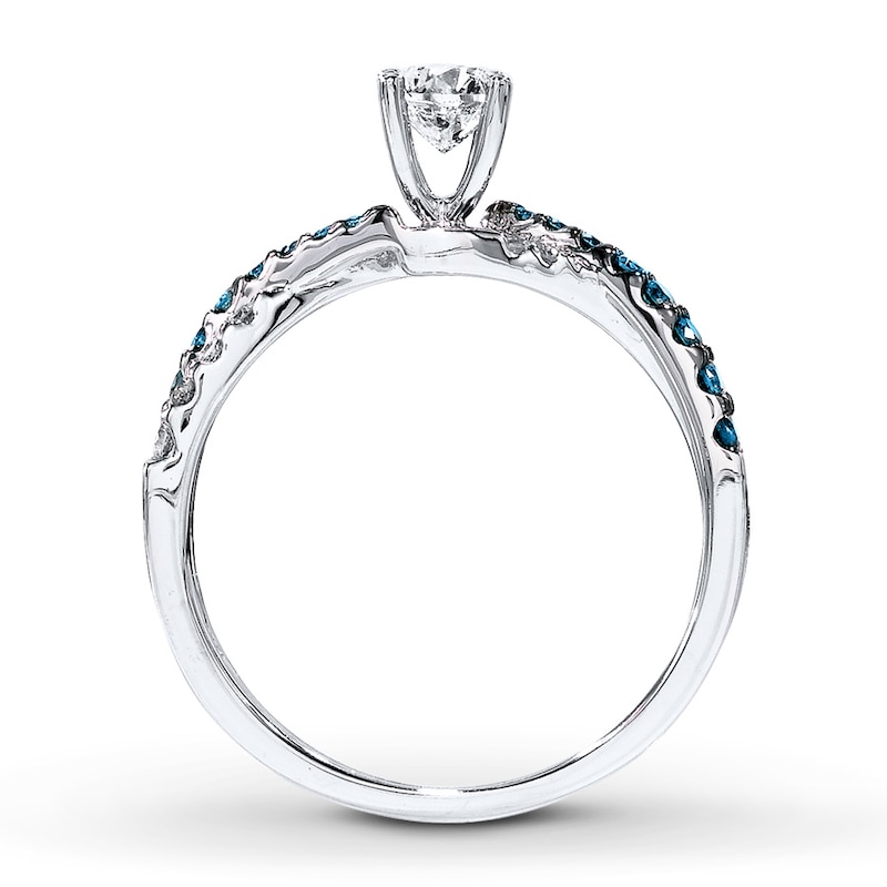 Previously Owned Blue/White Diamond Engagement Ring 3/4 ct tw Round-cut 14K White Gold - Size 8.5