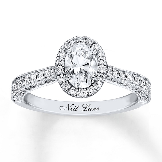 Previously Owned Neil Lane Engagement Ring 1-3/8 ct tw Oval & Round-cut 14K White Gold Size 4.5