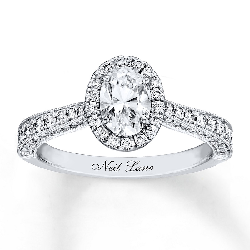 Main Image 1 of Previously Owned Neil Lane Engagement Ring 1-3/8 ct tw Oval & Round-cut 14K White Gold - Size 4.5
