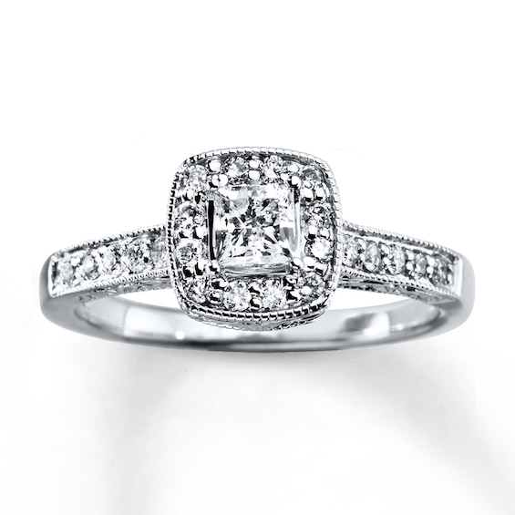 Previously Owned Diamond Engagement Ring 1/2 ct tw Princess & Round-cut 14K White Gold Size 4.75