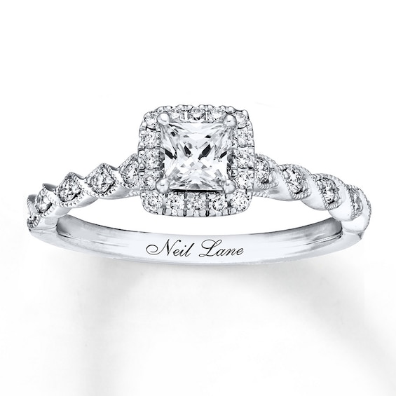Previously Owned Neil Lane Engagement Ring 3/4 ct tw Princess & Round-cut Diamonds 14K White Gold Size 4.5